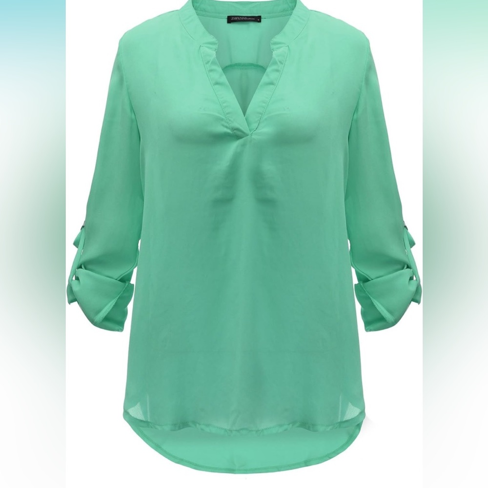 ZANZEA Women's Chiffon Solid V Neck Cuffed Sleeve T Shirt Blouse Top - Picture 1 of 8